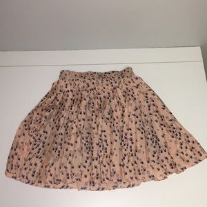Pleated Peach Bird Pattern Skirt